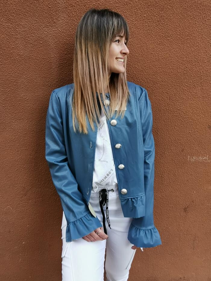 Chaqueta polipiel azul hotsell